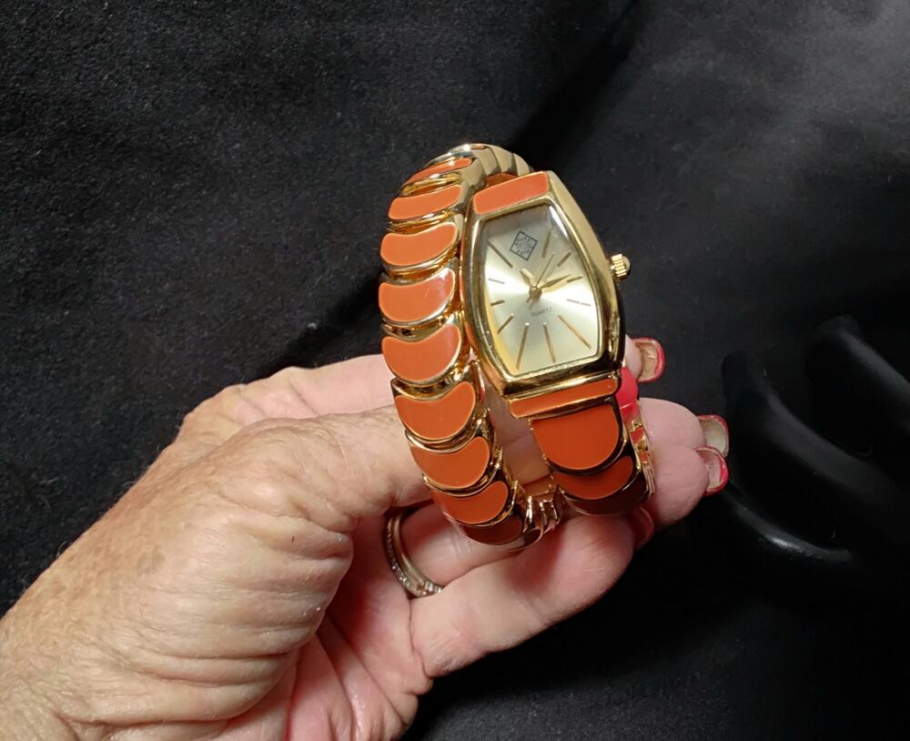 Tori Spelling Snake Watch Orange Enamel Wrap around working model B8502